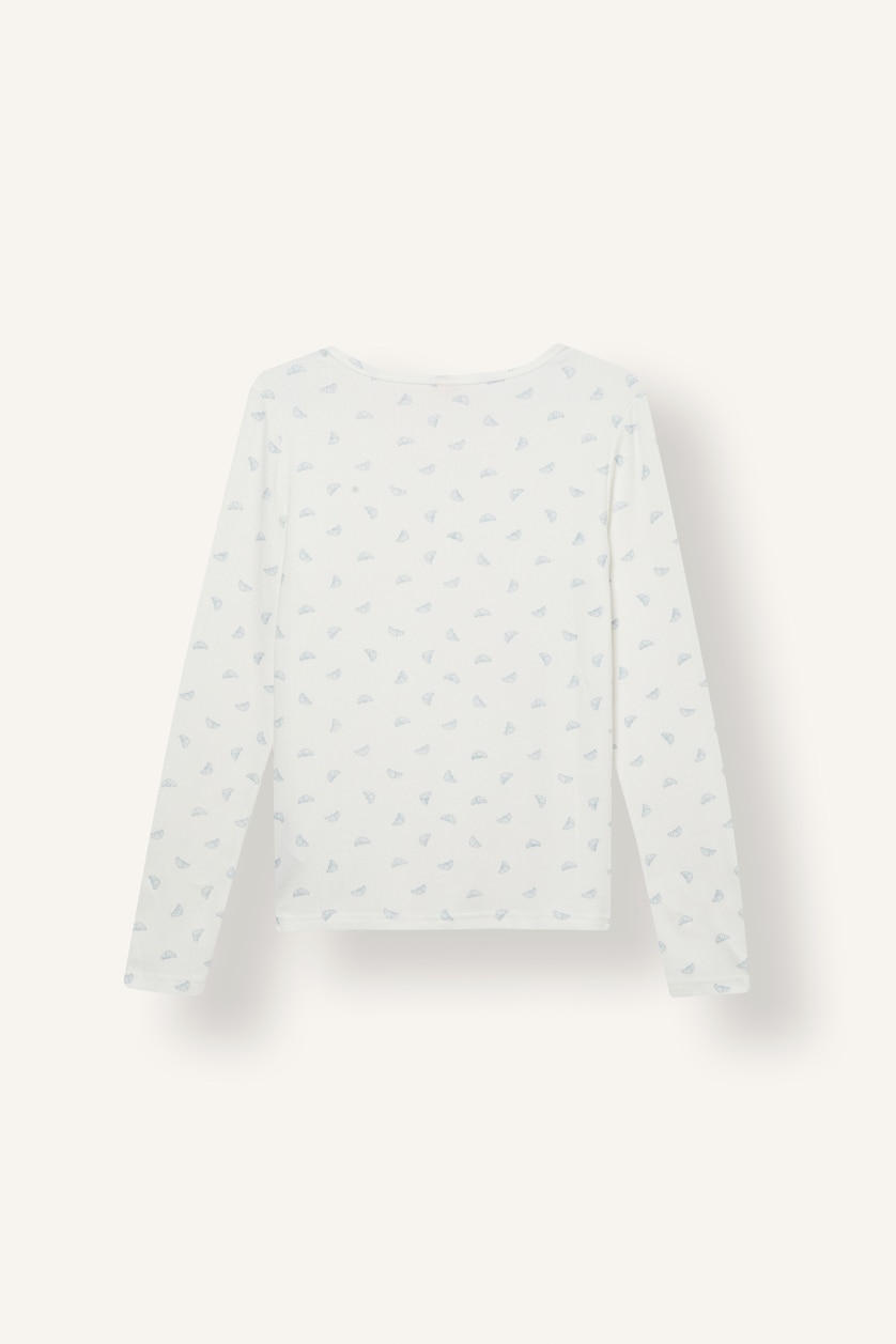 FEMME Écru Ensemble pyjama fleuri à manches longues avec boutons Coupe régulière