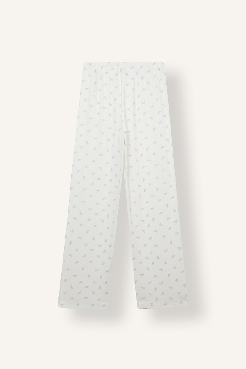 FEMME Écru Ensemble pyjama fleuri à manches longues avec boutons Coupe régulière