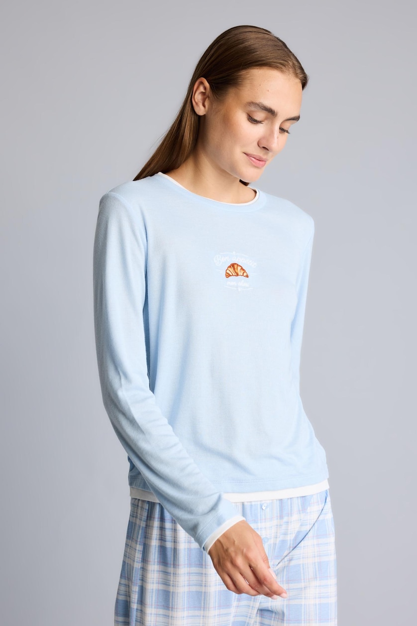 Kadın Açık Mavi Slim Fit Ribana Pijama Takımı