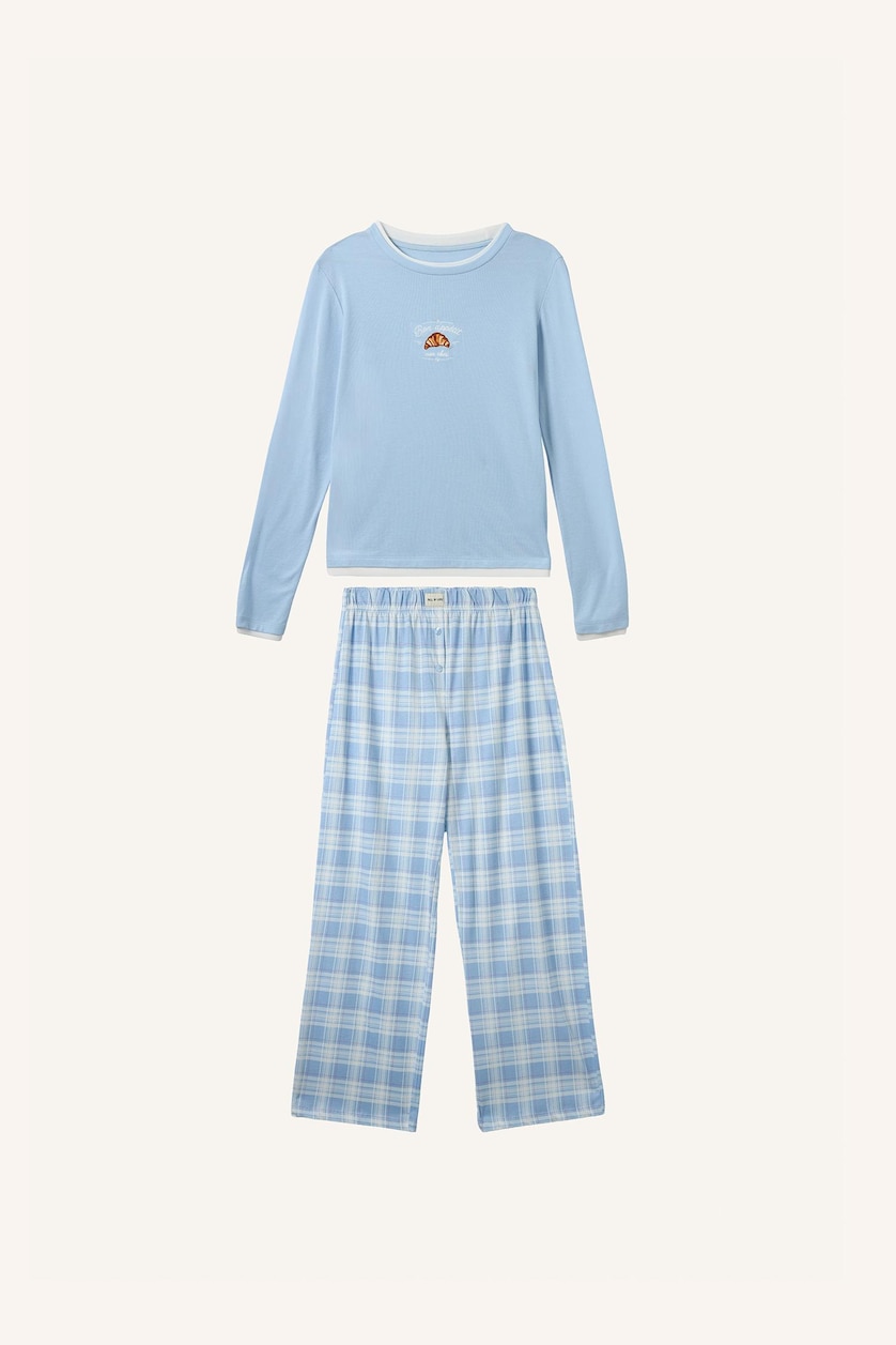 Kadın Açık Mavi Slim Fit Ribana Pijama Takımı