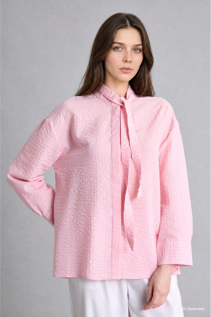 WOMAN Light Pink Regular Fit Striped Crinkle Fabric Tunic