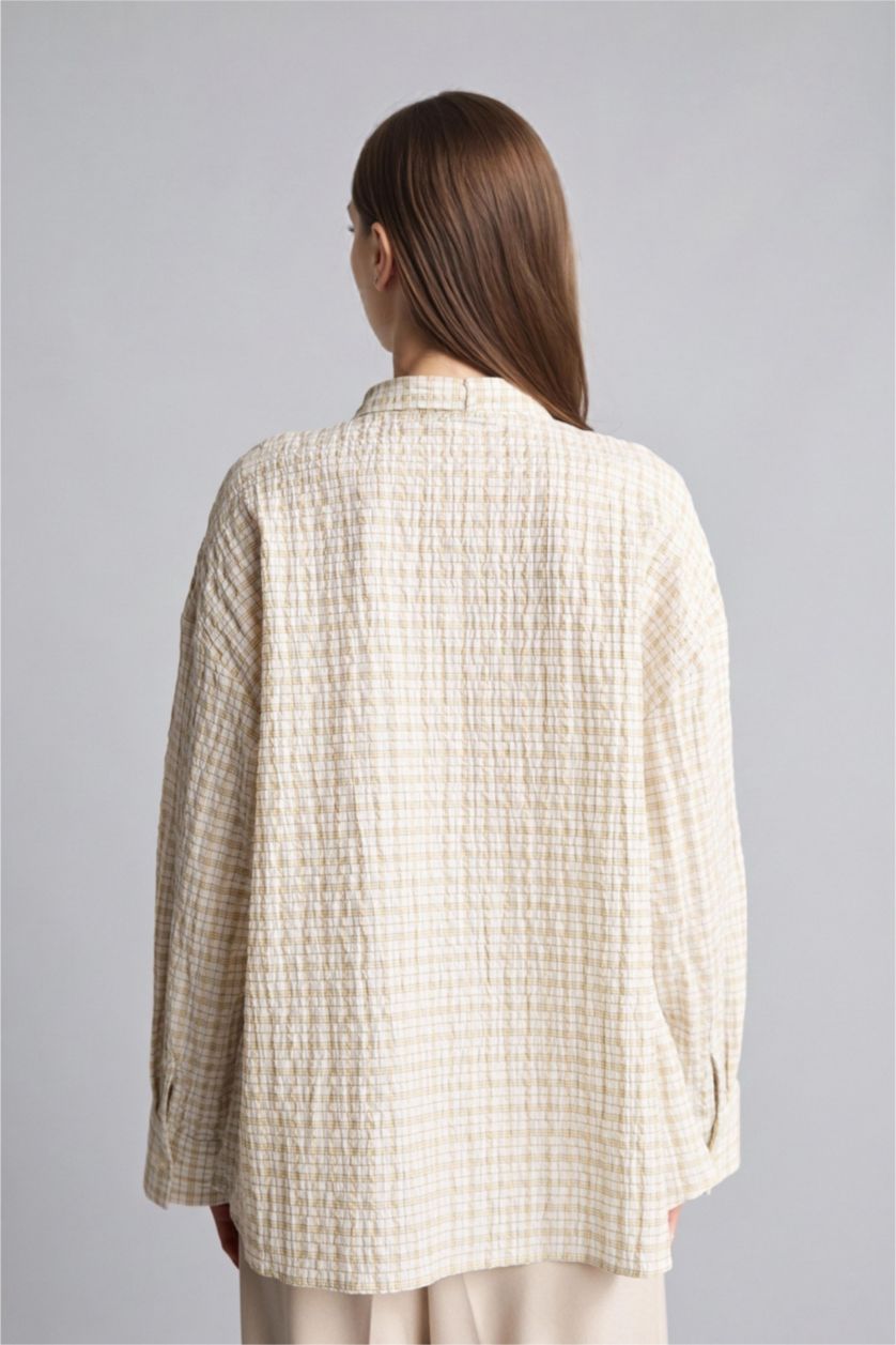 Women Ecru Regular Fit Crinkle Fabric Long Sleeve Tunic