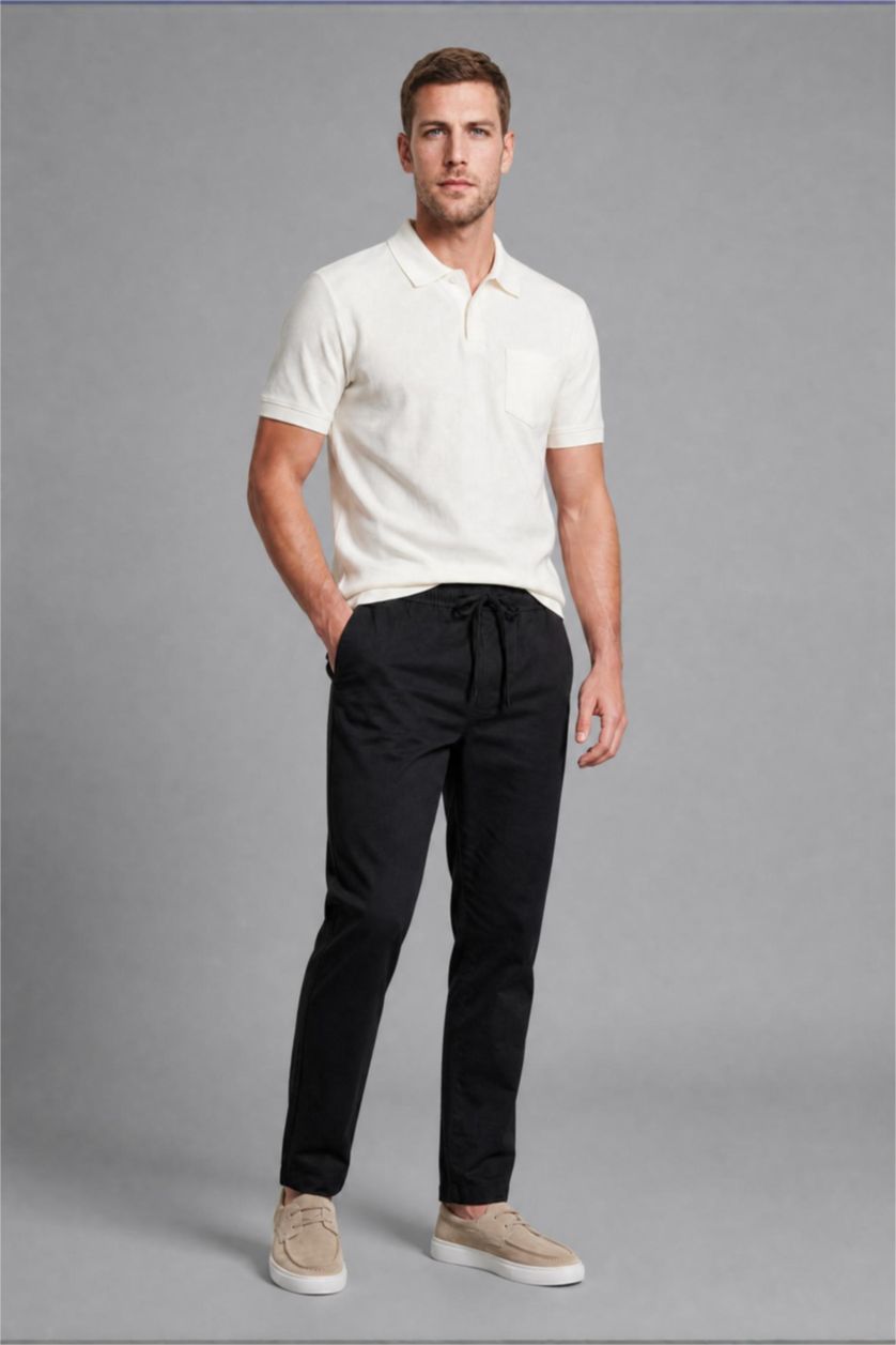 MAN Black Linen Blend Elastic Waist Regular Fit Black Trousers
