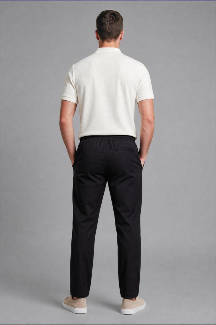 MAN Black Linen Blend Elastic Waist Regular Fit Black Trousers