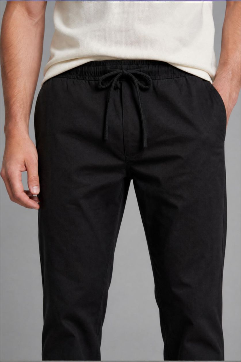 MAN Black Linen Blend Elastic Waist Regular Fit Black Trousers