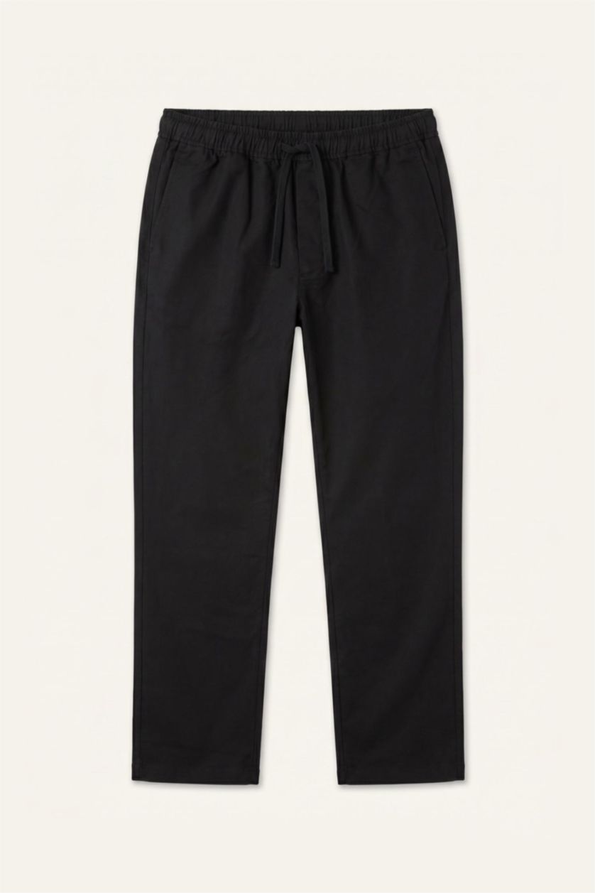 MAN Black Linen Blend Elastic Waist Regular Fit Black Trousers
