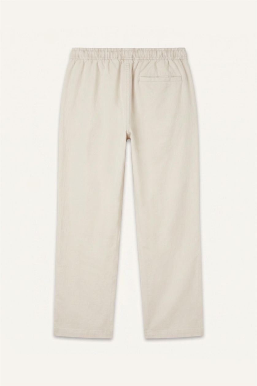 MAN Stone Linen Blend Elastic Waist Regular Fit Beige Trousers