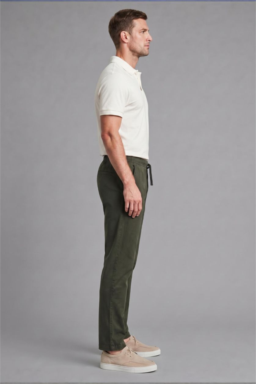 MAN Dark Green Linen Blend Elastic Waist Regular Fit Green Trousers