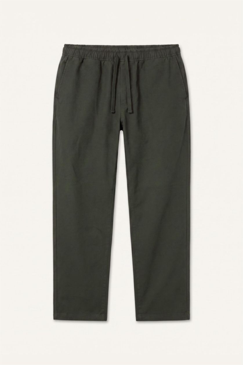 MAN Dark Green Linen Blend Elastic Waist Regular Fit Green Trousers