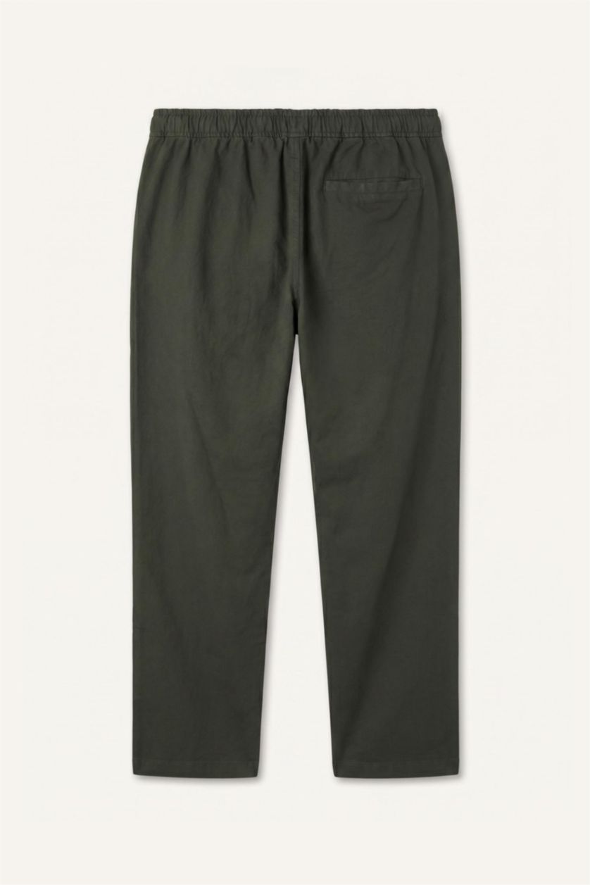 MAN Dark Green Linen Blend Elastic Waist Regular Fit Green Trousers