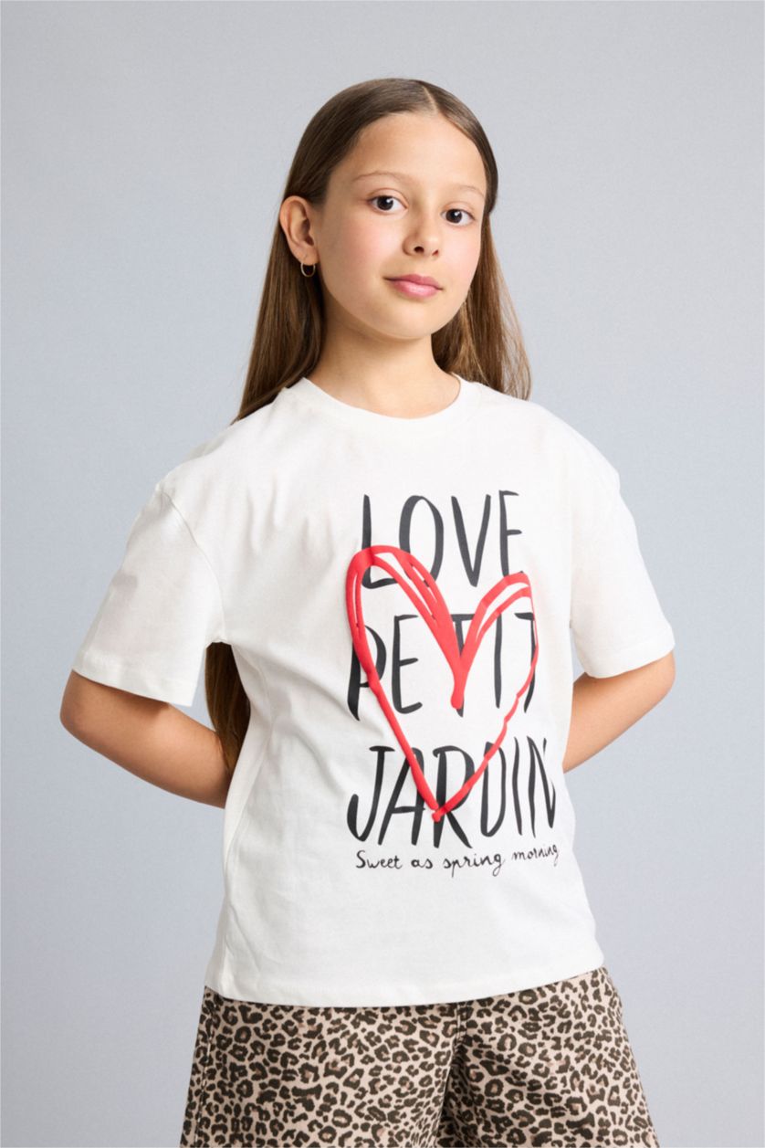Young Girls - Teen Girls Ecru Printed Short Sleeve T-Shirt