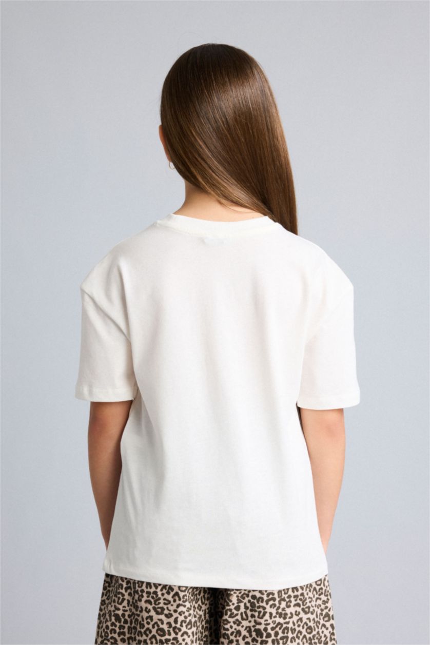 Young Girls - Teen Girls Ecru Printed Short Sleeve T-Shirt