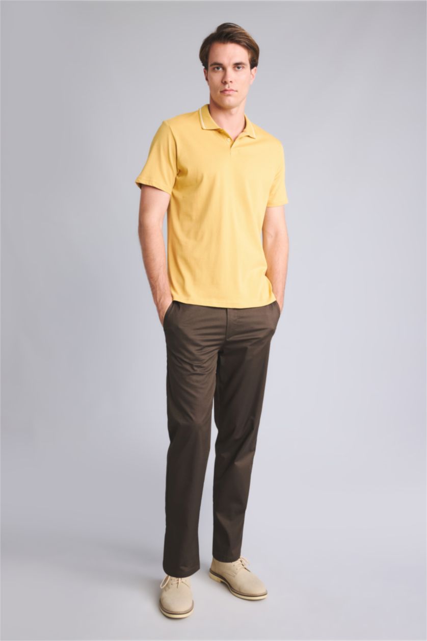 Erkek Sarı %100 Pamuk Regular Fit Polo Tişört