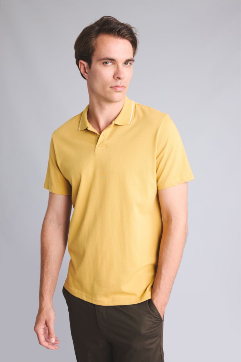 Erkek Sarı %100 Pamuk Regular Fit Polo Tişört