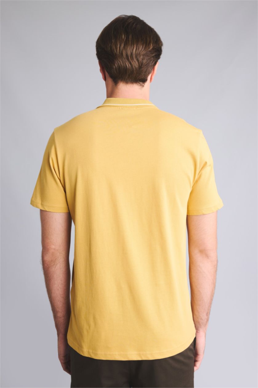 Erkek Sarı %100 Pamuk Regular Fit Polo Tişört