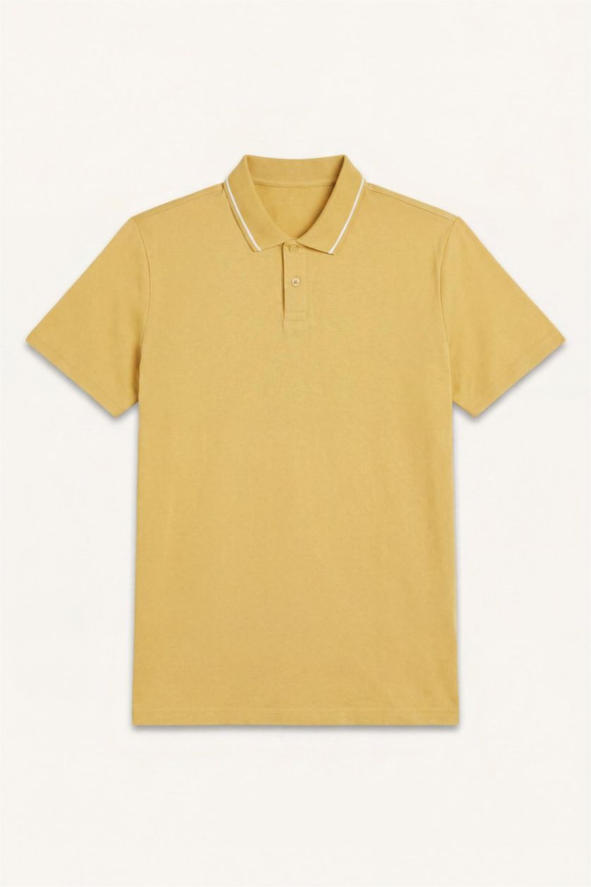 Erkek Sarı %100 Pamuk Regular Fit Polo Tişört
