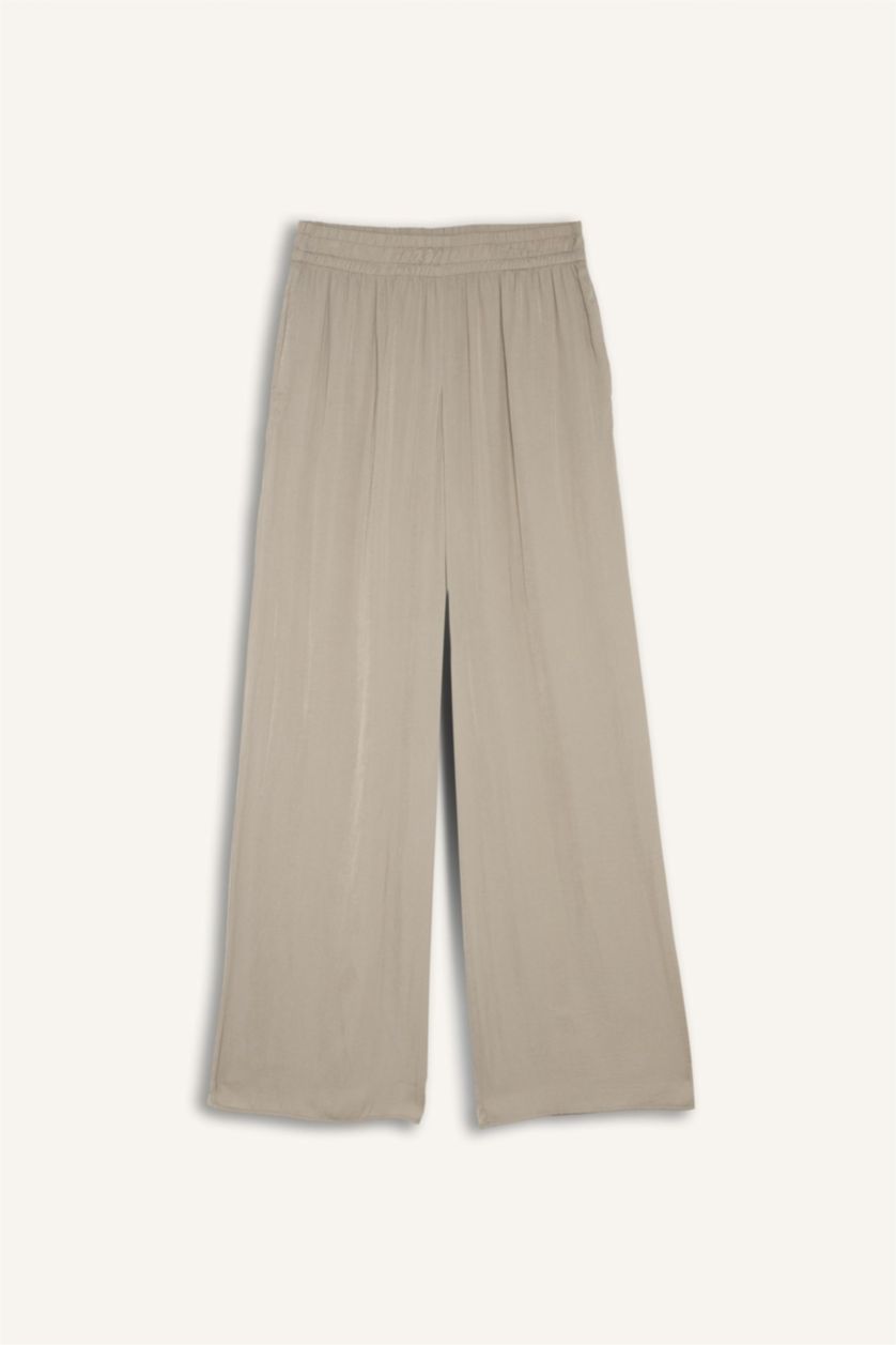 Kadın Bej Normal Bel Wıde Leg Pantolon