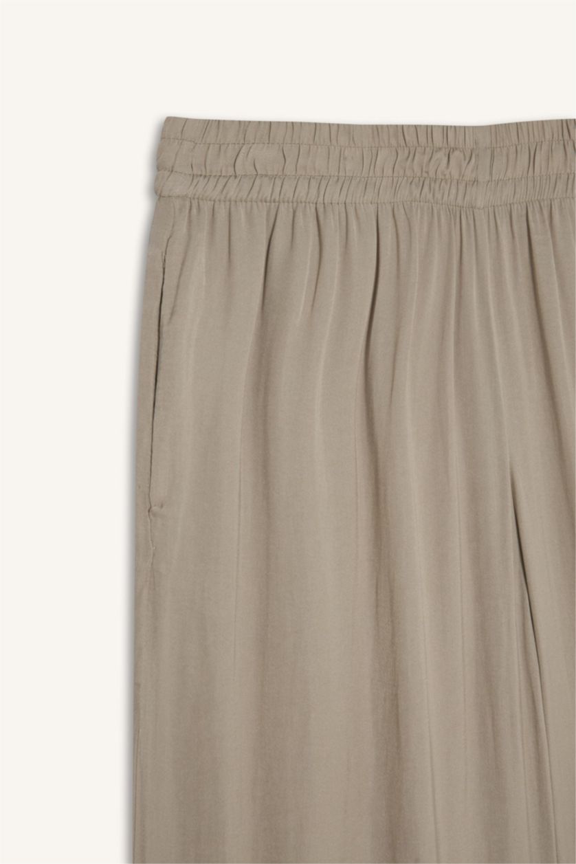 Kadın Bej Normal Bel Wıde Leg Pantolon
