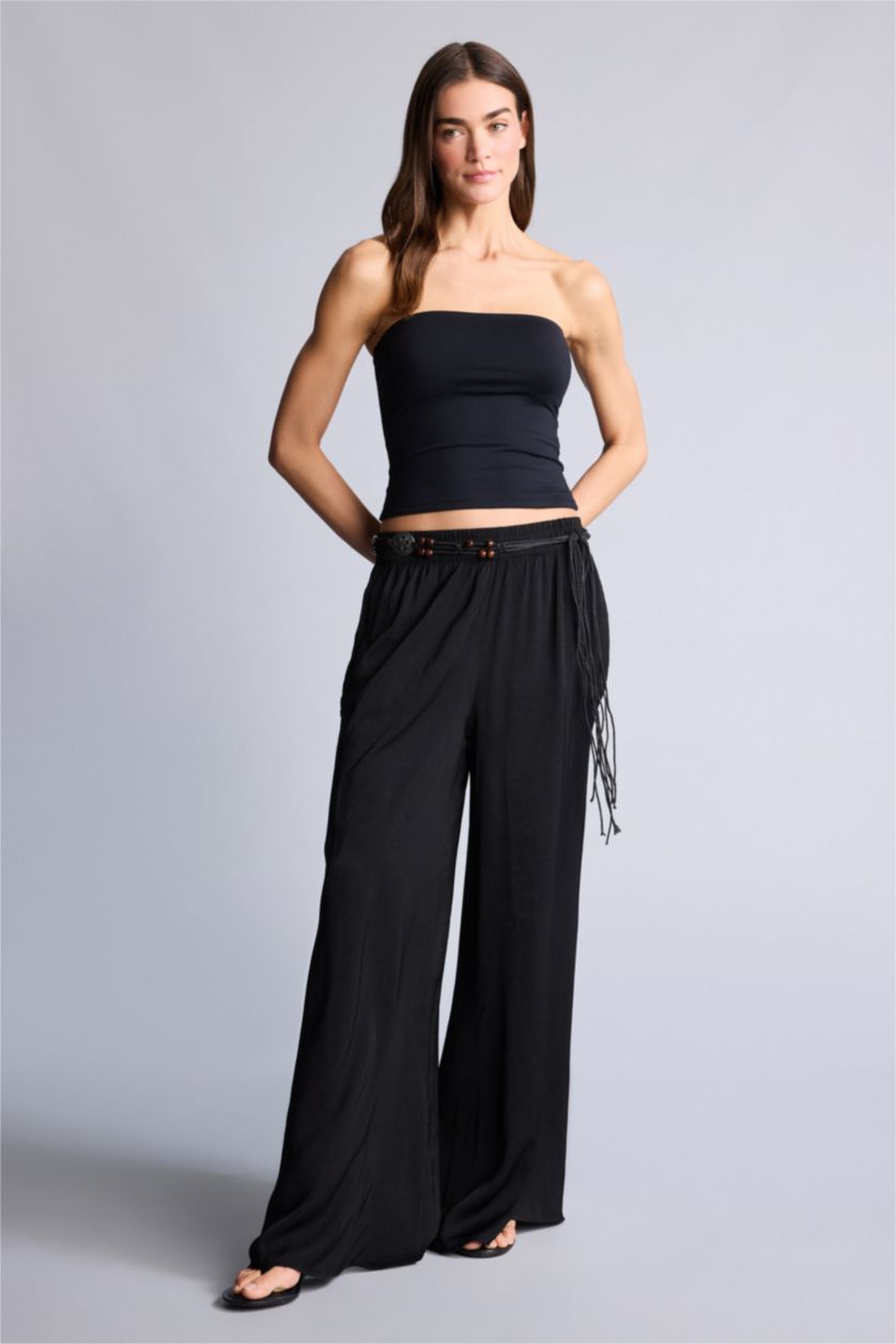Kadın Siyah Normal Bel Wıde Leg Pantolon
