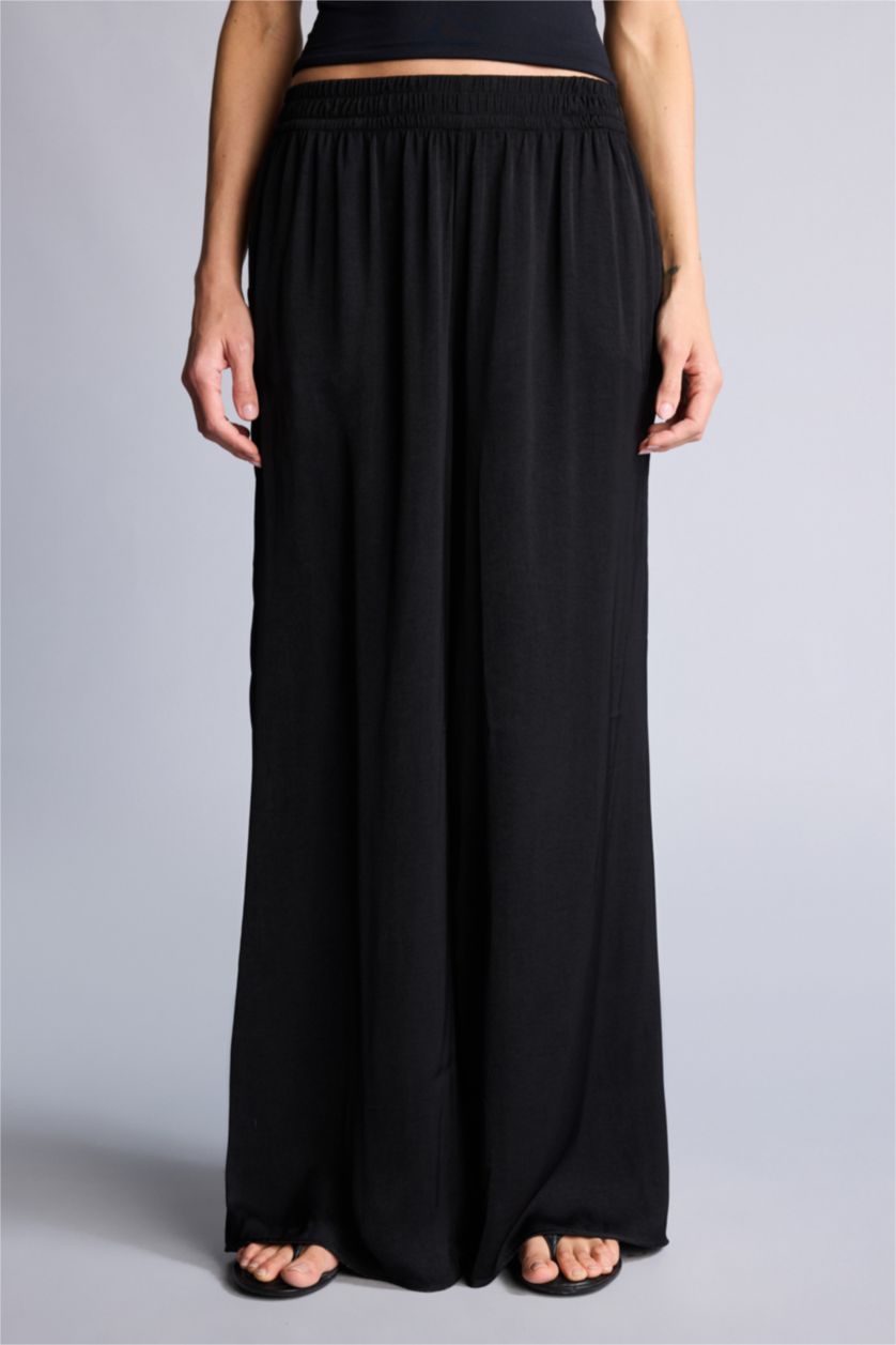 Kadın Siyah Normal Bel Wıde Leg Pantolon