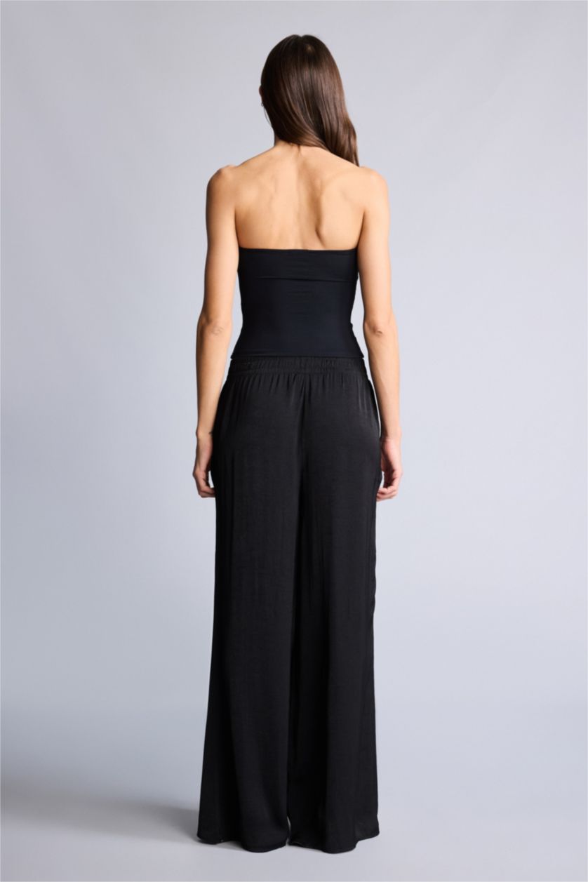 Kadın Siyah Normal Bel Wıde Leg Pantolon