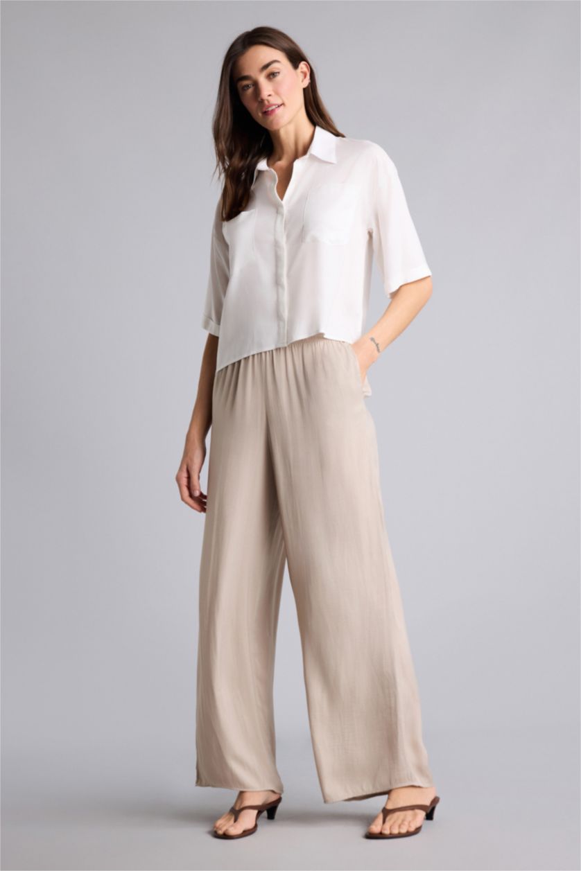 Kadın Kahve Wıde Leg Saten Pantolon