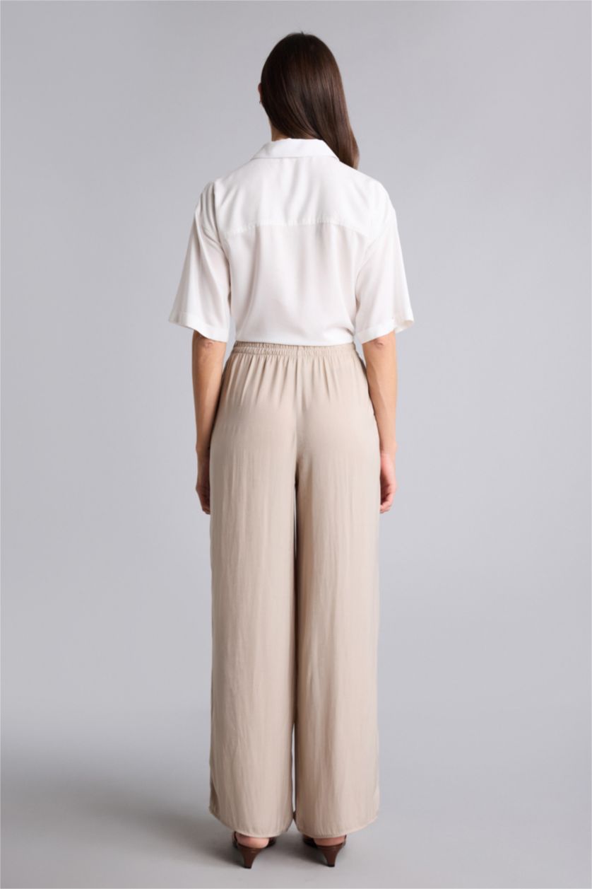 Kadın Kahve Wıde Leg Saten Pantolon