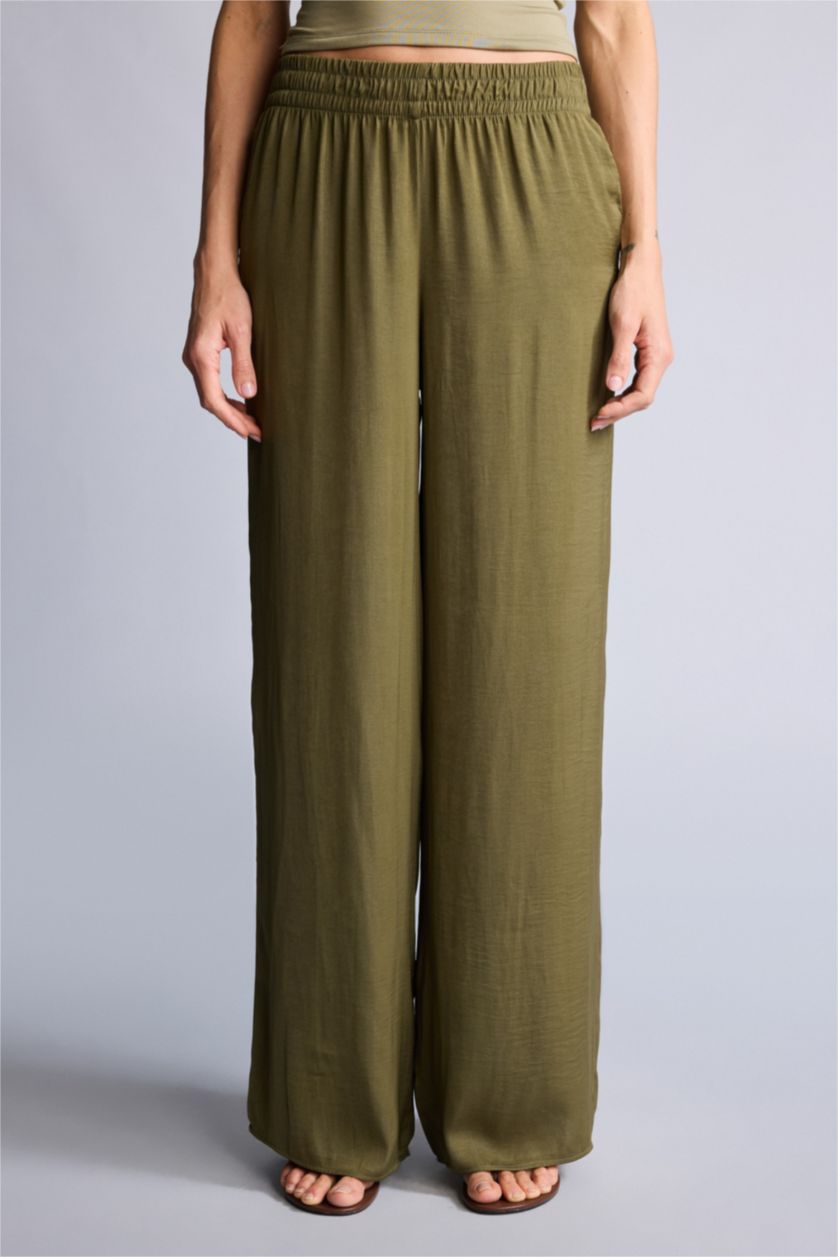 Women Khaki Normal Waist Wide Leg Trousers