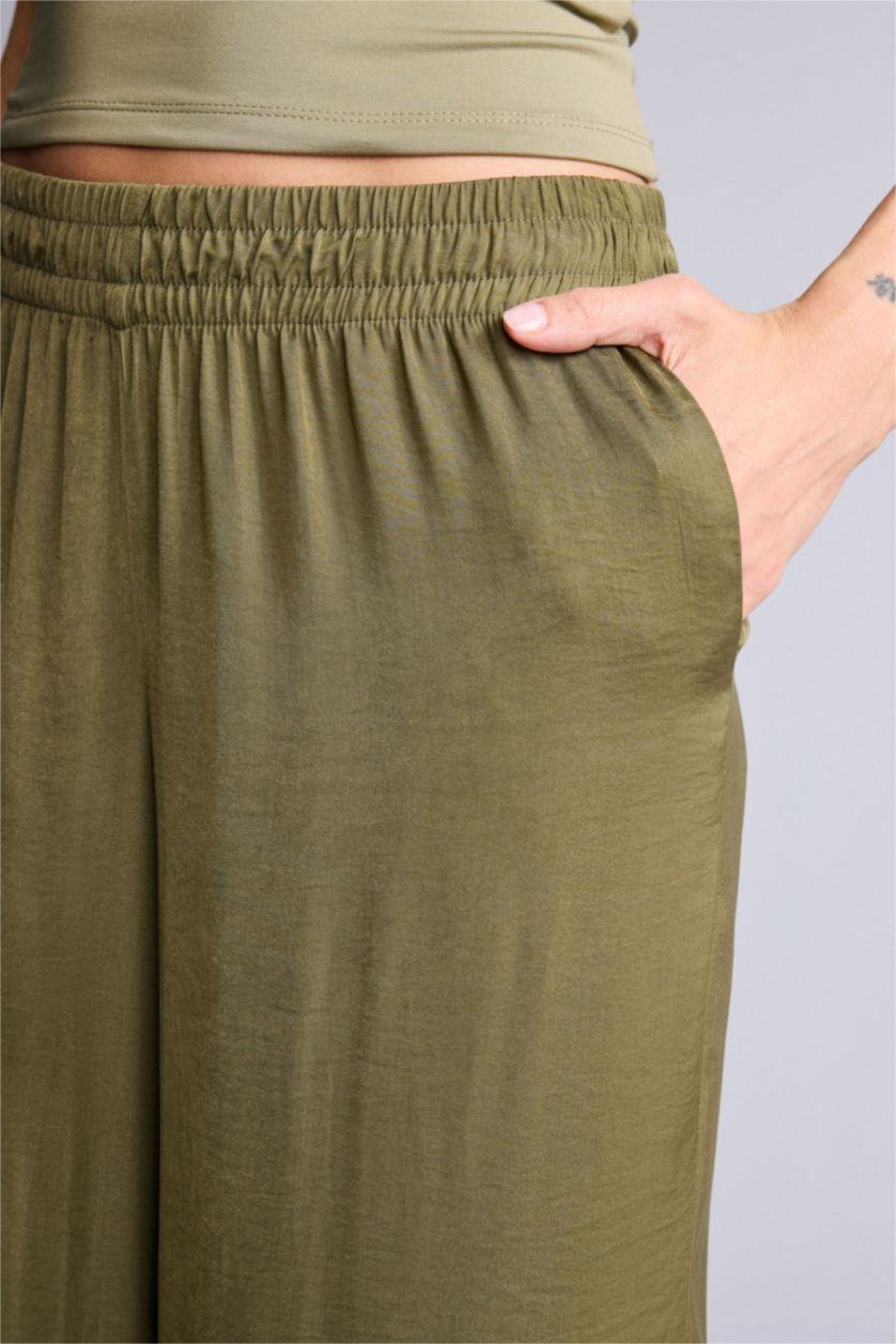 Women Khaki Normal Waist Wide Leg Trousers