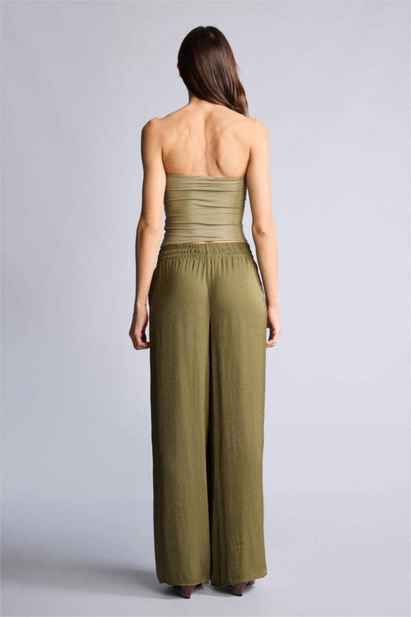 Women Khaki Normal Waist Wide Leg Trousers