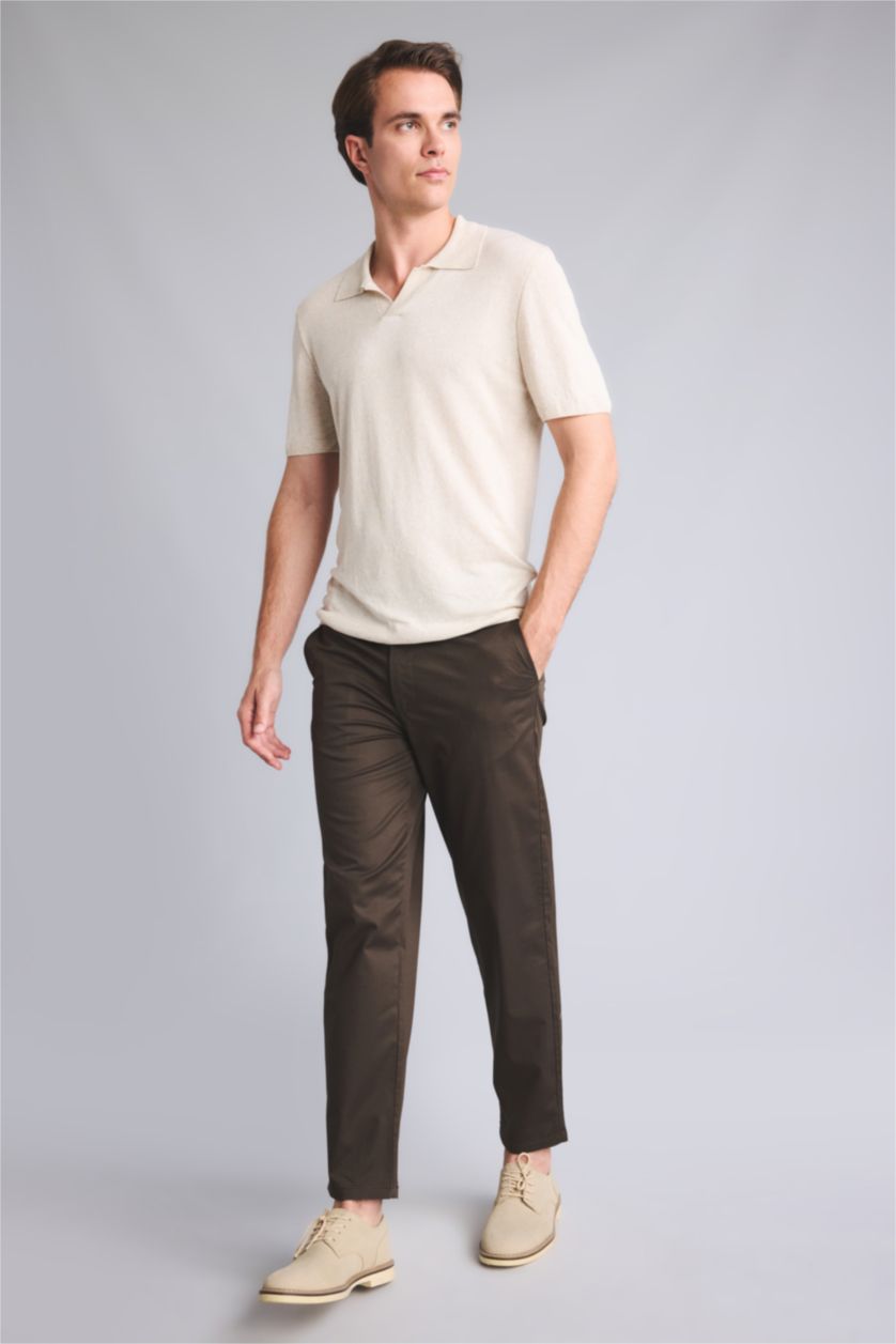 Men Khaki Tapered Fit Trousers