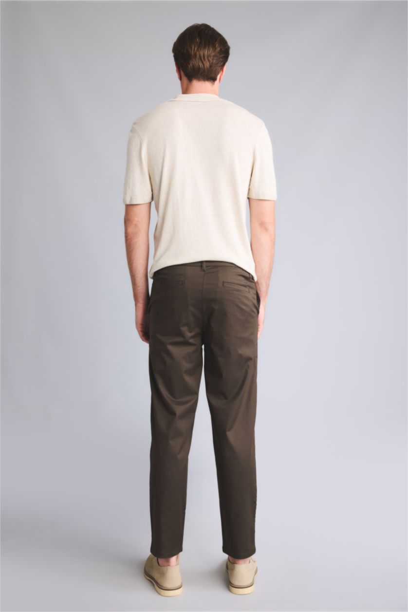 Men Khaki Tapered Fit Trousers