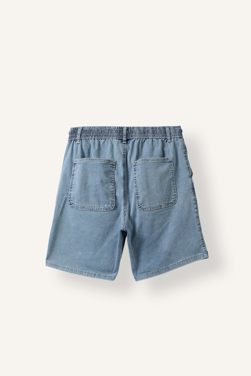 Erkek Açık Mavi Beli Lastikli Relax Fit Jean bermuda şort