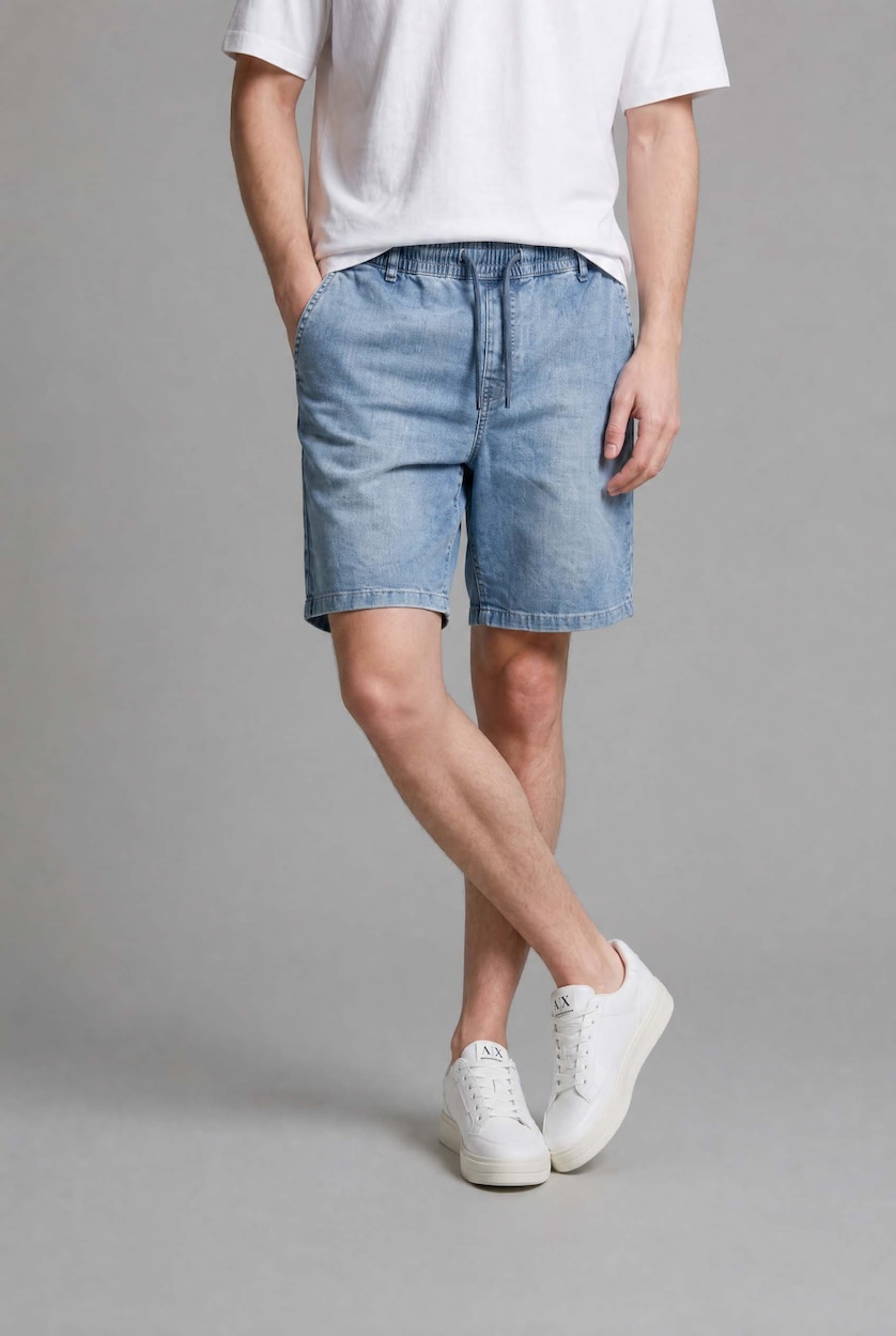 MAN Light Blue Relaxed Fit Elastic Waist Denim Bermuda Shorts