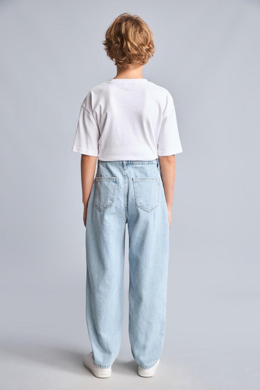 Erkek Çocuk - Genç Erkek Açık Mavi %100 Pamuk Balloon Fit Jean Pantolon Erkek Çocuk