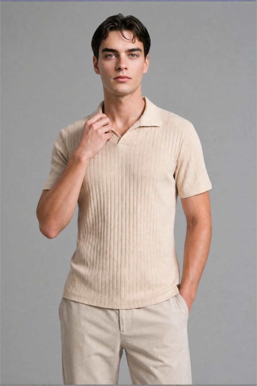 Erkek Taş Regular Fit Polo Tişört