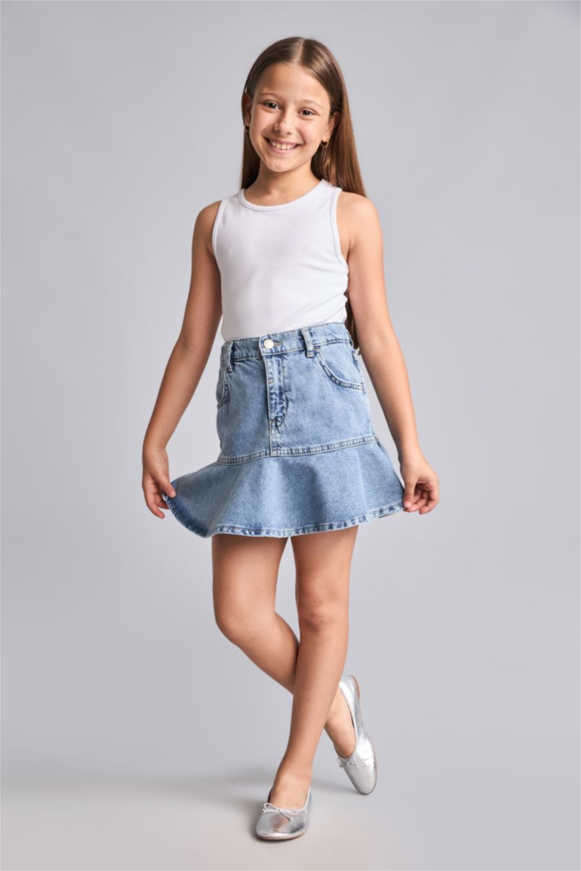 Kız Çocuk - Genç Kız Mavi Jean Mini Etek Kız Çocuk