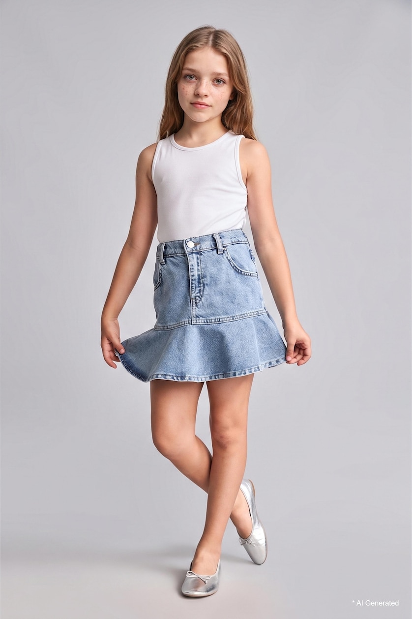 GIRLS & TEENS Blue Girl 100% Cotton Blue Denim Skirt