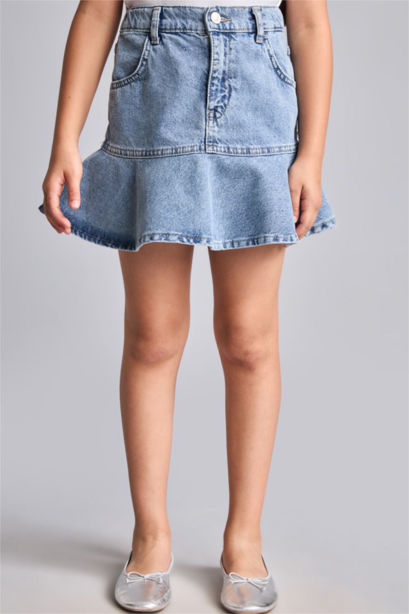 Kız Çocuk - Genç Kız Mavi Jean Mini Etek Kız Çocuk