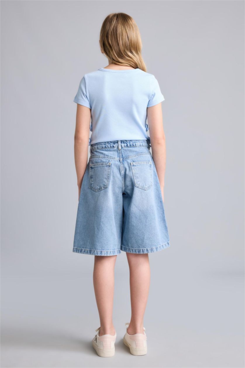 GIRLS & TEENS Blue شورت جينز بناتي بخصر عالي