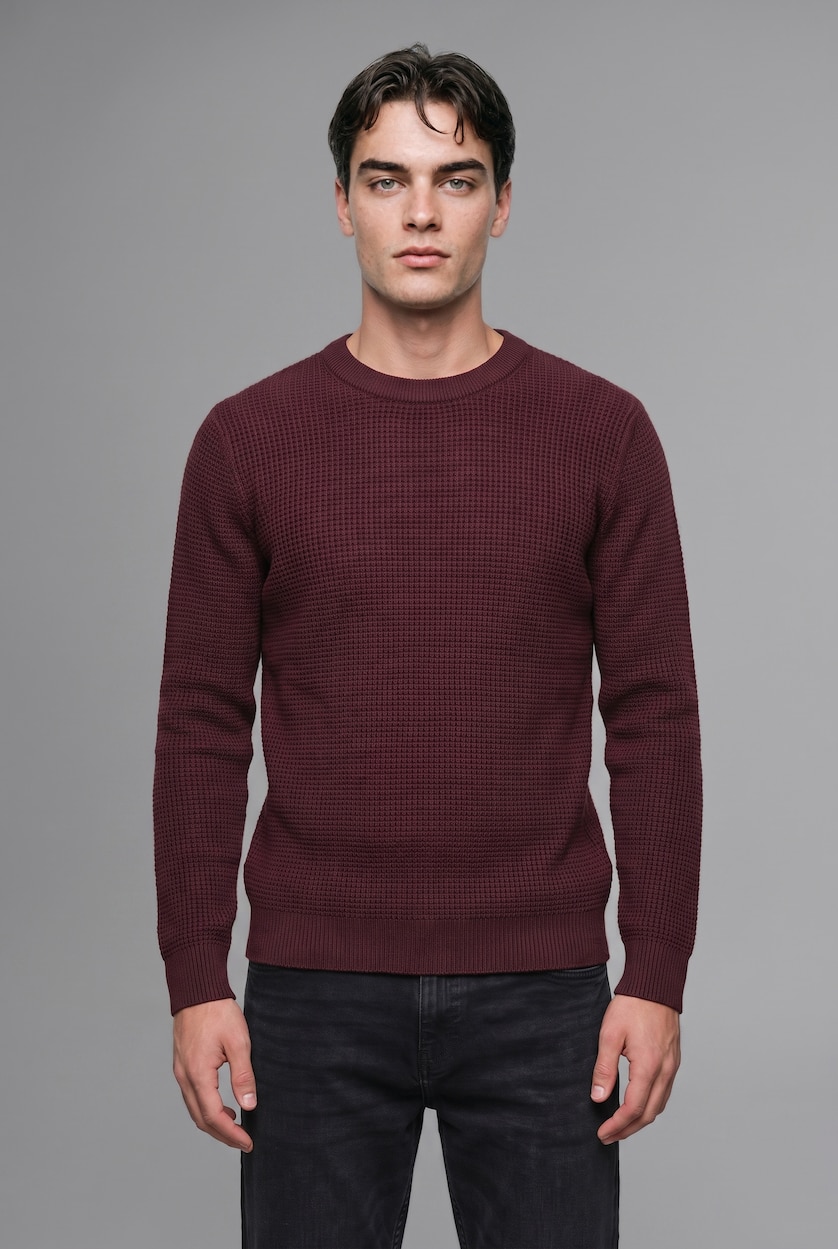 Erkek Bordo Standart Fit Basic Kazak