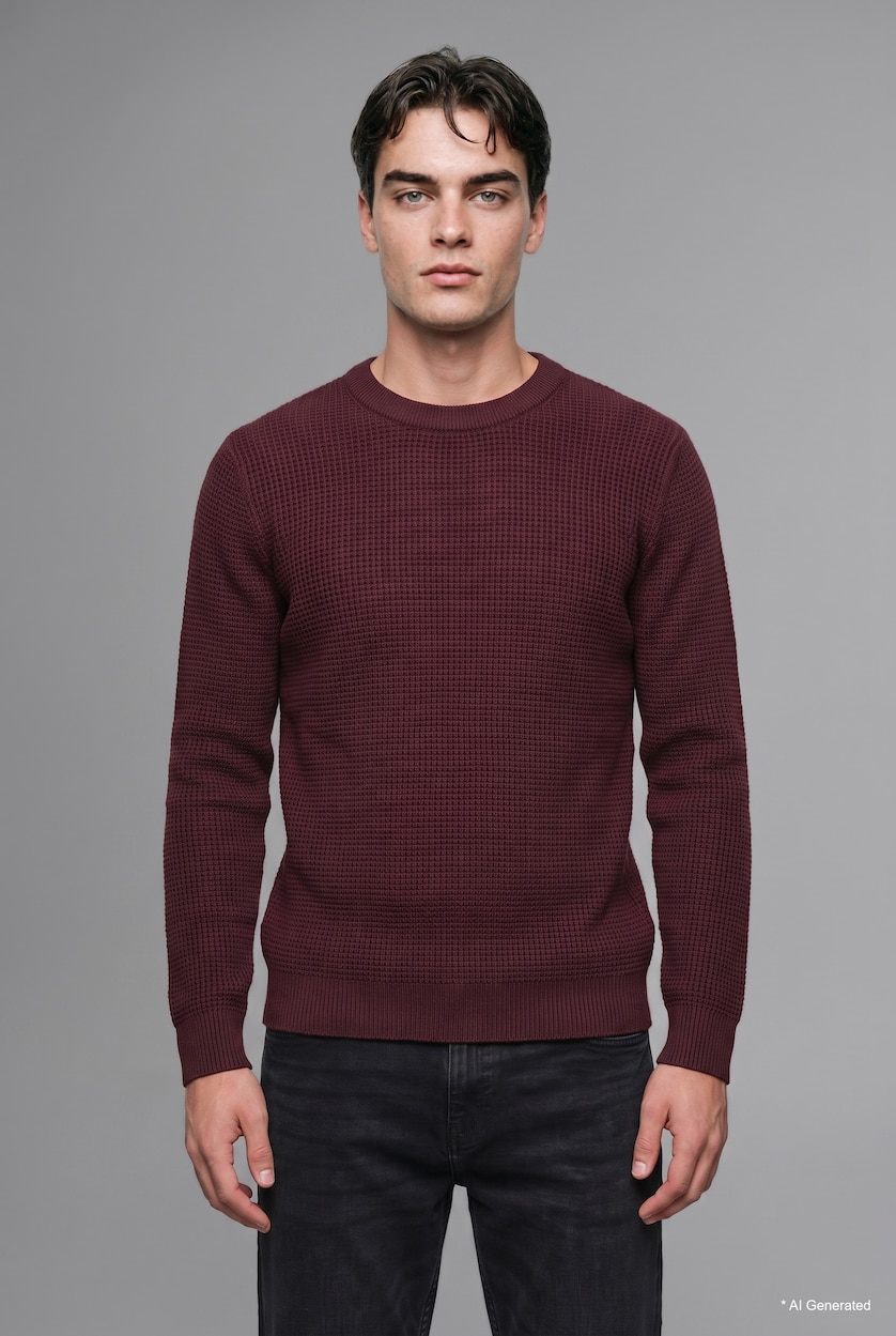 Men Bordeaux Standard Fit Basic Crew Neck Pullover