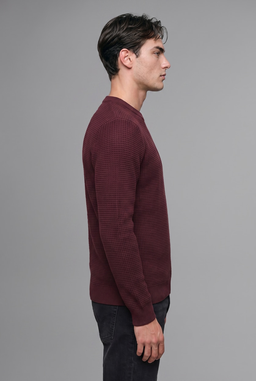 Erkek Bordo Standart Fit Basic Kazak