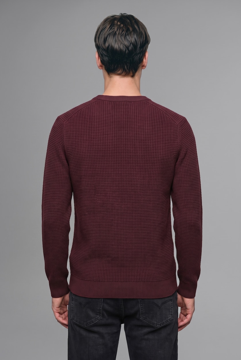 Erkek Bordo Standart Fit Basic Kazak