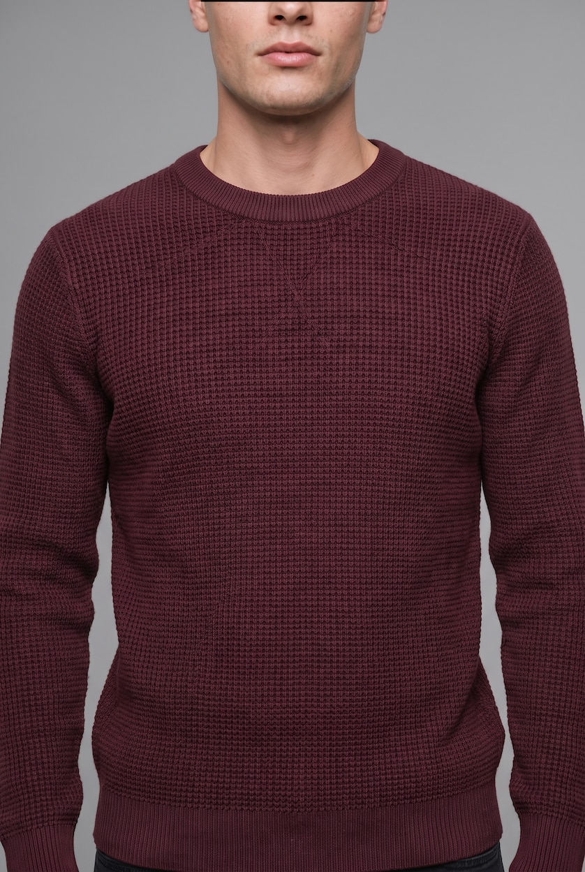 Erkek Bordo Standart Fit Basic Kazak