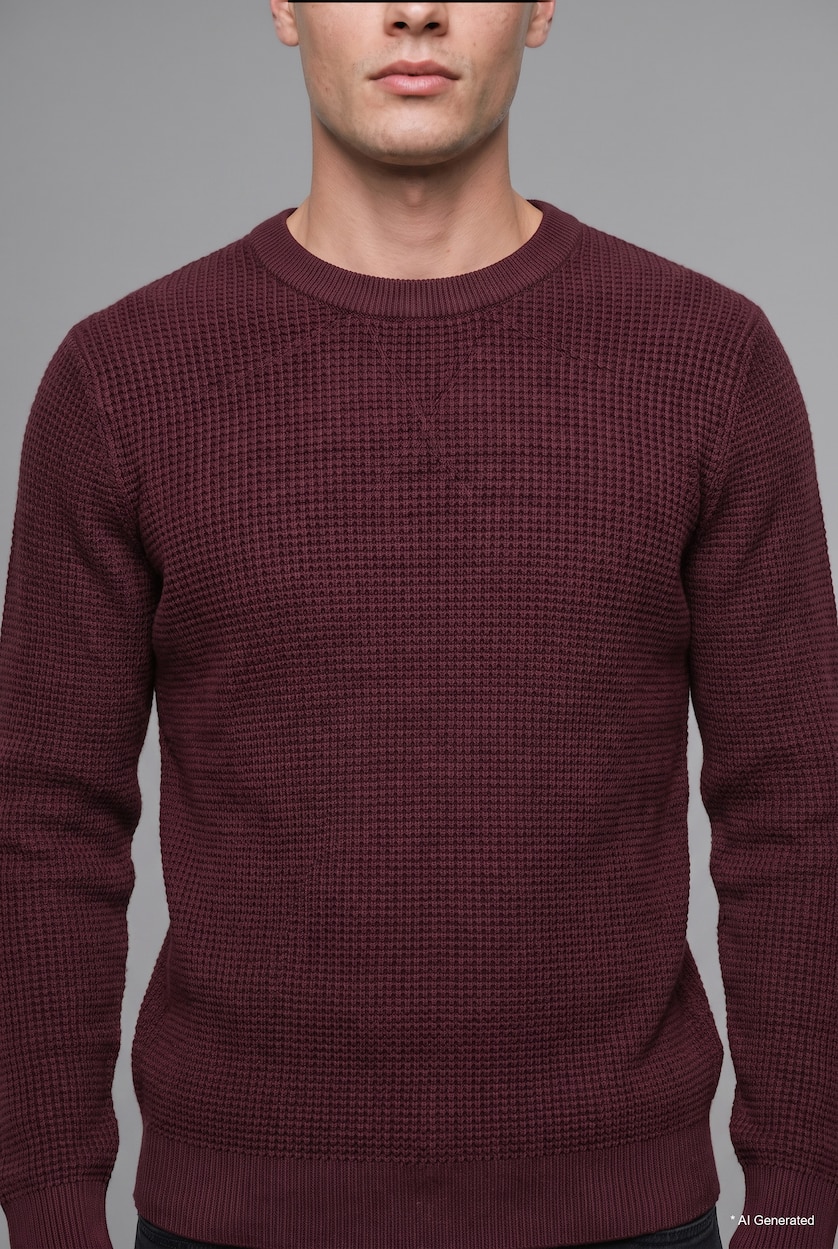 Men Bordeaux Standard Fit Basic Crew Neck Pullover