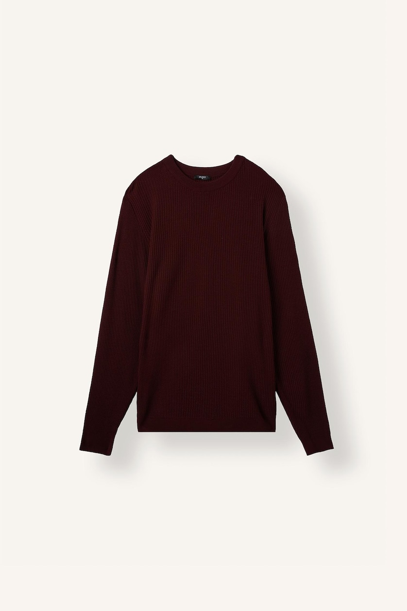 Erkek Bordo Standart Fit Basic Kazak