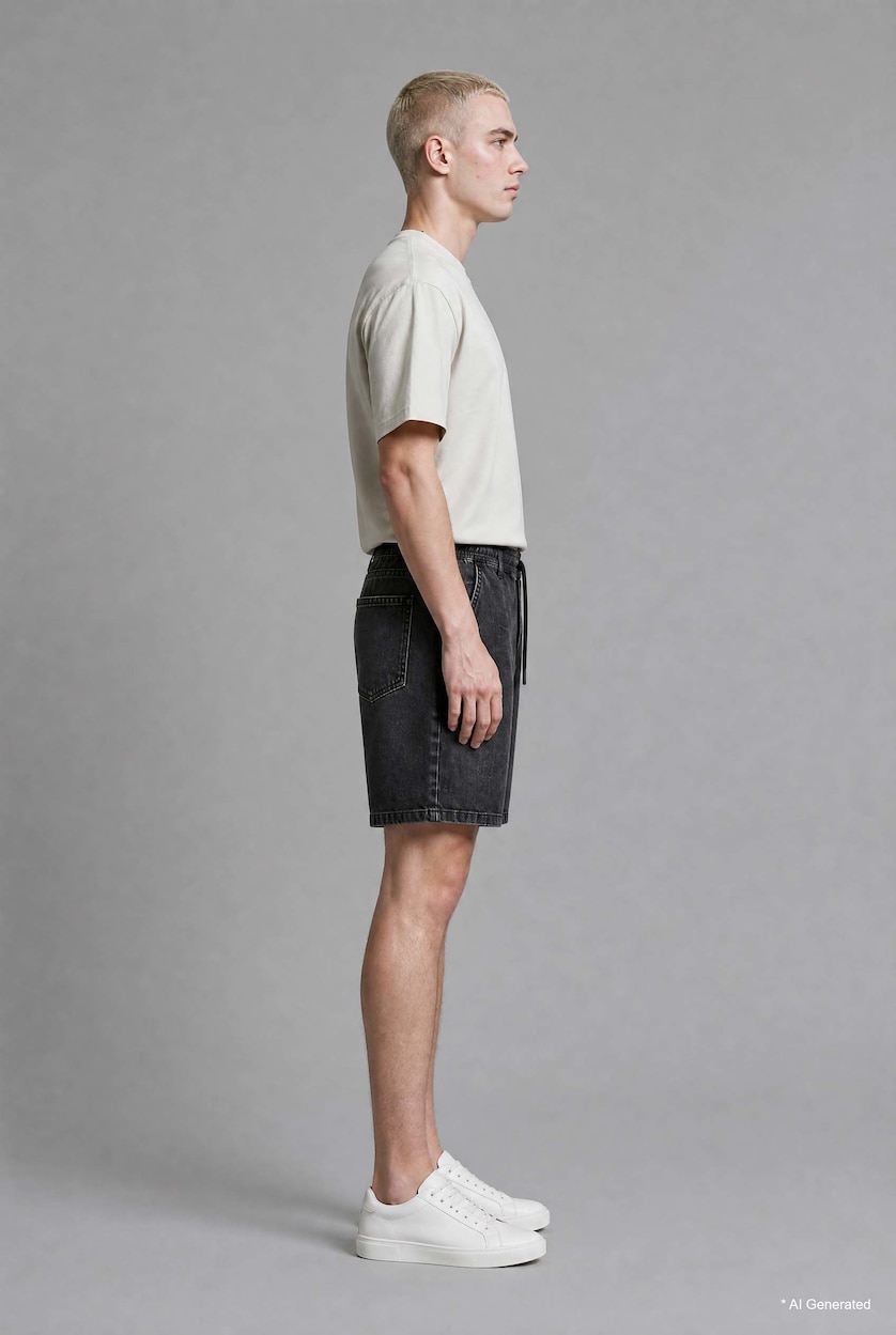 Man Black Ultra Soft Relaxed Fit Elastic Waist Denim Shorts