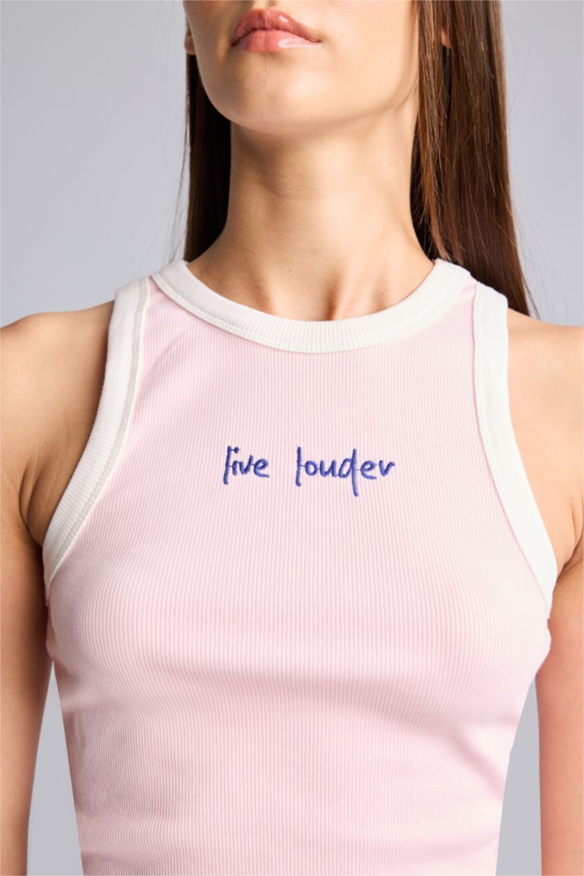 WOMAN Light Pink تانك توب مضلع سليم فيت برقبة مستديرة
