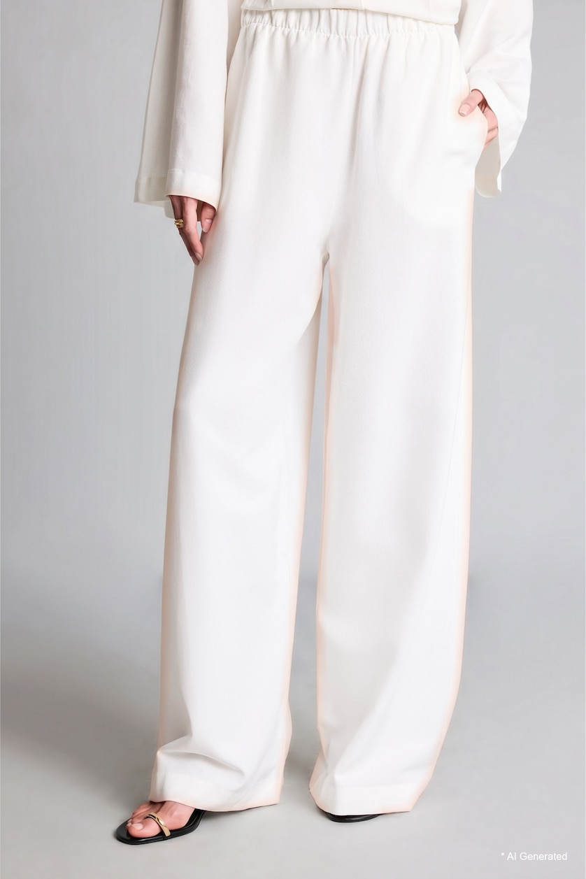 WOMAN Ecru Relaxed Fit Cotton Linen Blend Pants
